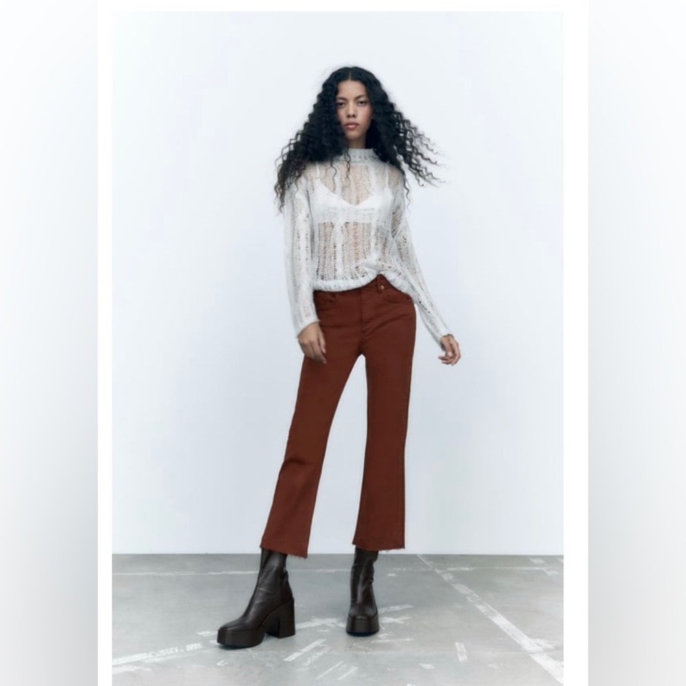 NWT ZARA TRF FLARE CROPPED JEANS DARK BROWN SIZE 36 (US 4) NWT